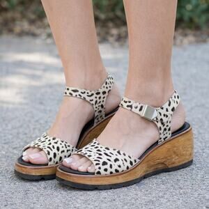 Rampage | Vintage Y2K Leopard Wedge Platform Square Toe Sandals Leather Fur Sz 7